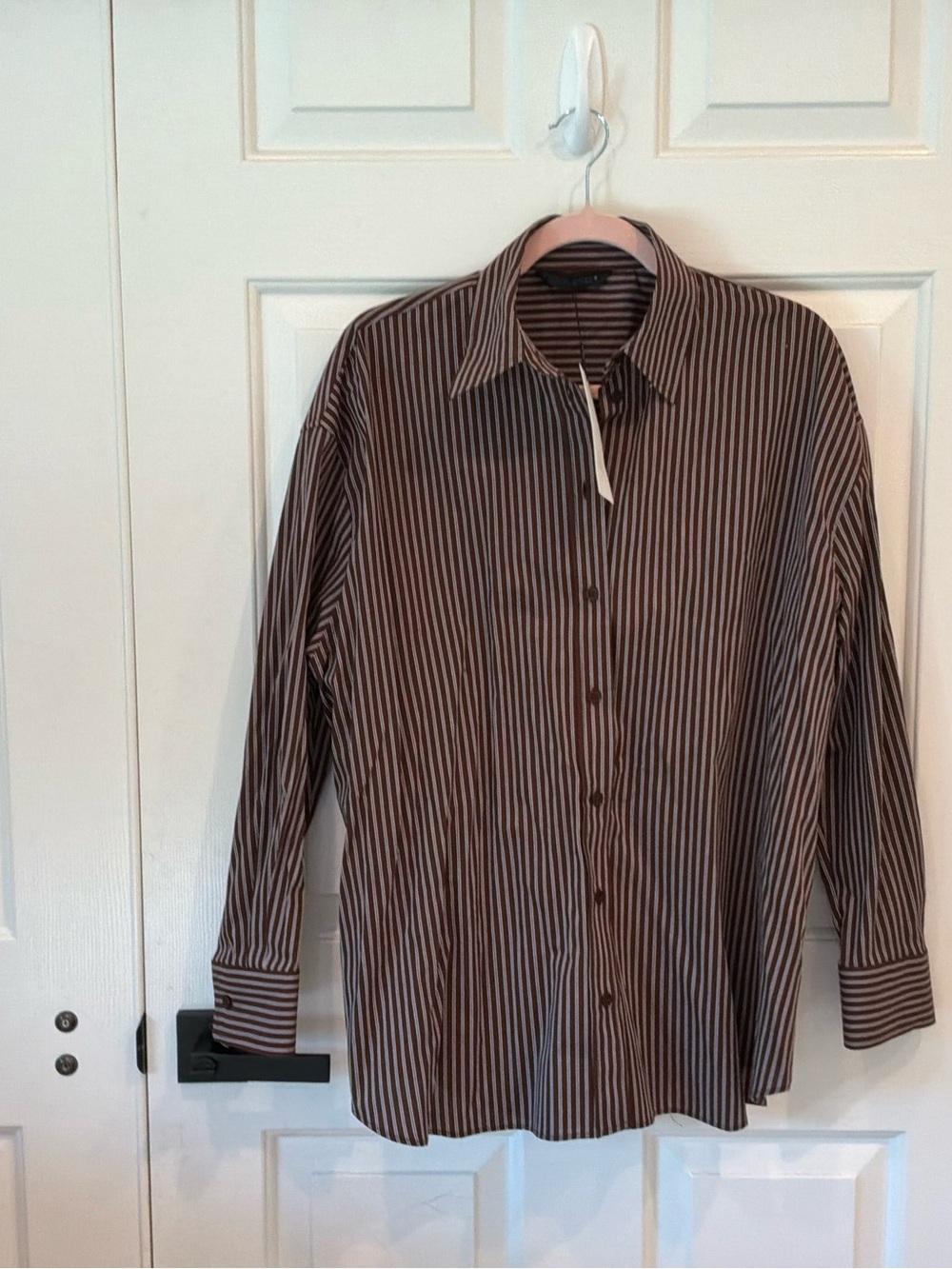 Zara Brown and White Striped Button-Down Shirt